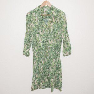CAbi Green Leaf Print Faux Wrap Dress